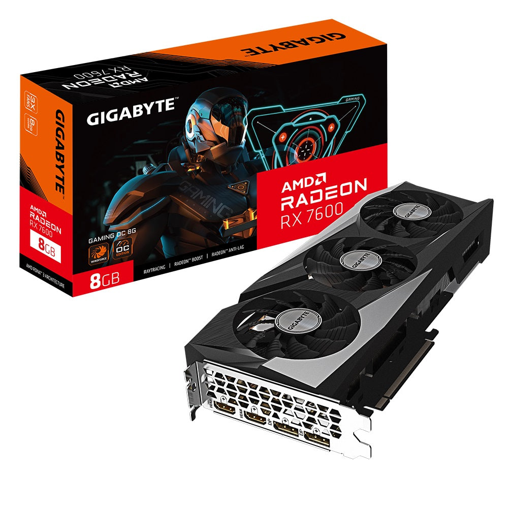 Gigabyte AMD Radeon™ RX 7600 GAMING OC 8G 1.0 Video Card, 18 Gbps, GDDR6, 128 bit, PCI-E 4.0, PSU 550W, 8 pin*1, DisplayPort 1.4a *2 HDMI 2.1a *2