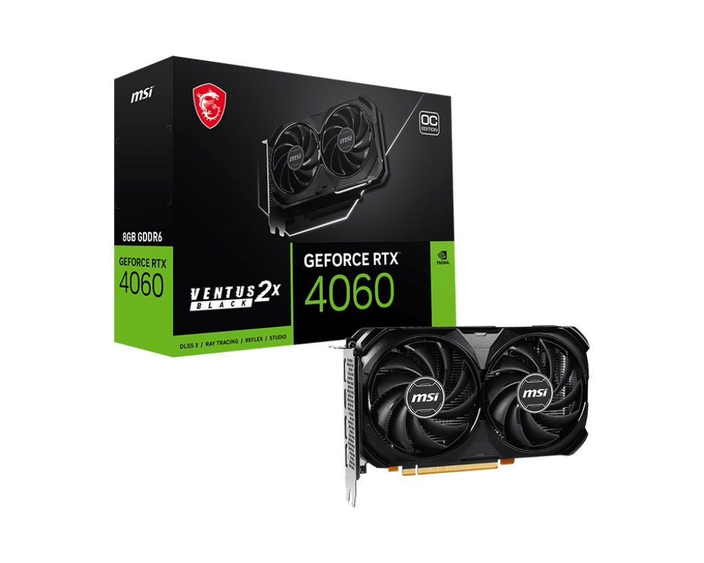 MSI nVidia GeForce RTX 4060 VENTUS 2X BLACK 8G OC Video Card 2490 MHz Boost Clock, 8GB GDDR6,DisplayPort x 3 (v1.4a),HDMI x 1 sa(LS)
