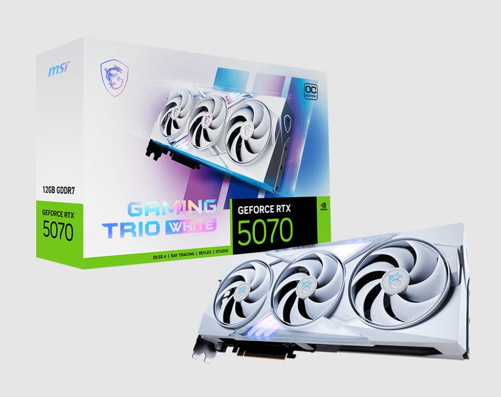 MSI nVidia GeForce RTX™ 5070 12G GAMING TRIO OC WHITE,PCI Express® Gen 5, Boost: 2610 MHz, CUDA 6144 Units, 12GB GDDR7, HDMI™ x 1