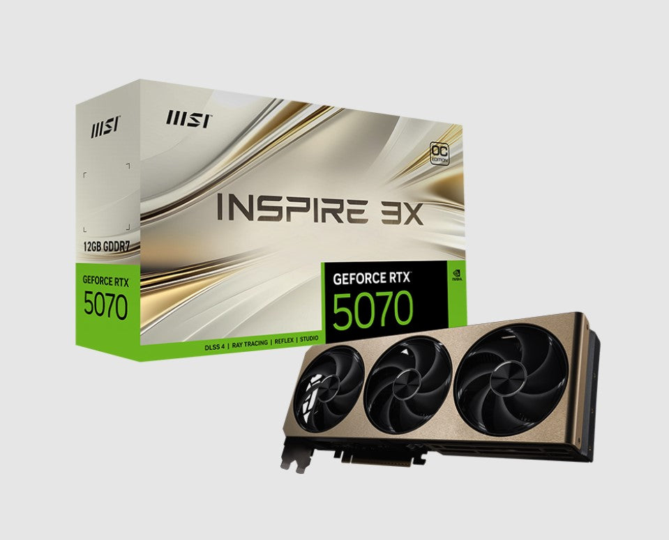 MSI nVidia GeForce RTX™ 5070 12G INSPIRE 3X OC, PCI Express® Gen 5, Boost: 2542 MHz, CUDA 6144 Units, 12GB GDDR7, HDMI™ x 1