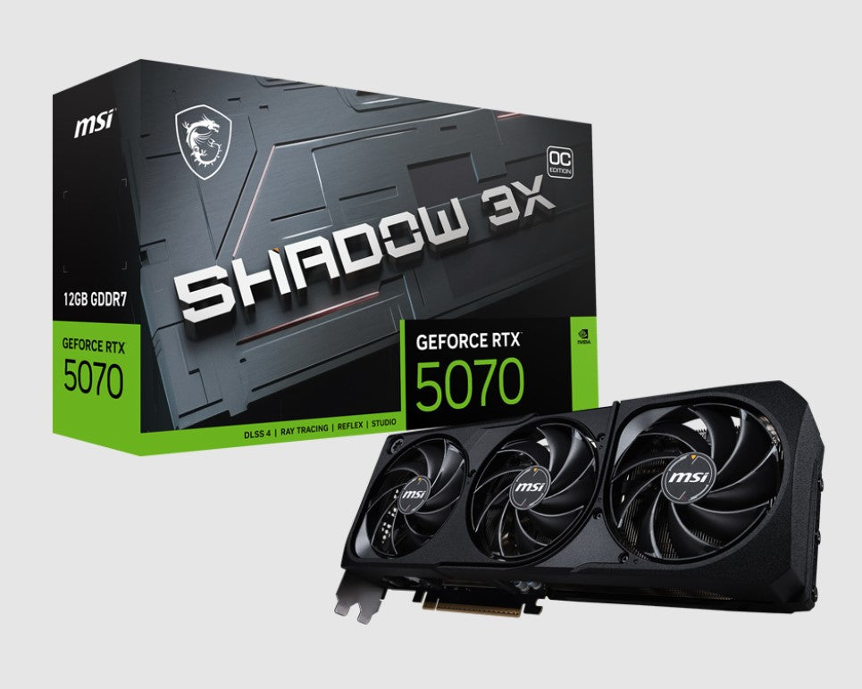 MSI nVidia GeForce RTX™ 5070 12G SHADOW 3X OC, PCI Express® Gen 5, Boost: 2542 MHz, CUDA 6144 Units, 12GB GDDR7, HDMI™ x 1