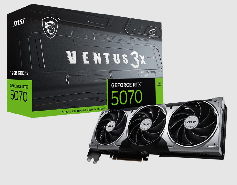 MSI nVidia GeForce RTX™ 5070 12G VENTUS 3X OC, PCI Express® Gen 5, Boost: 2542 MHz, CUDA 6144 Units, 12GB GDDR7, HDMI™ x 1