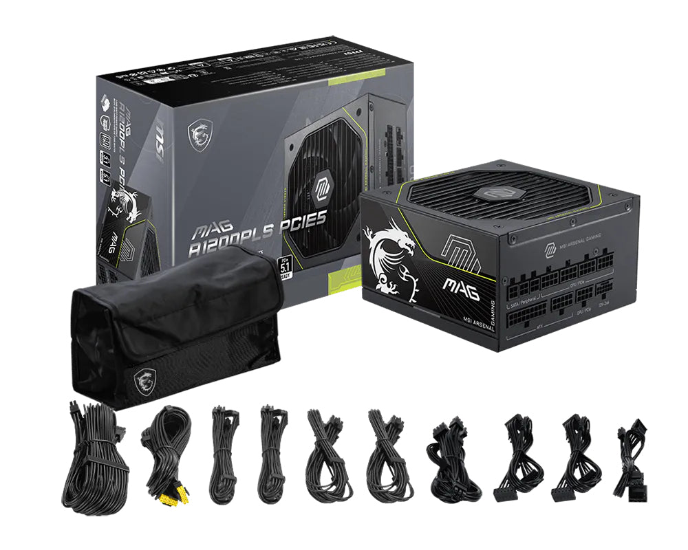 MSI MAG A1200PLS PCIE5, 1200W, 80 PLUS Platinum, Fully Modular, ATX, Native