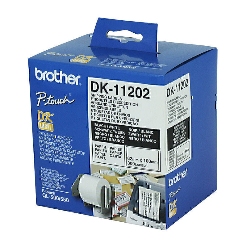 Brother DK11202 白底黑字标签 62mm x 100mm - 每卷 300 个标签