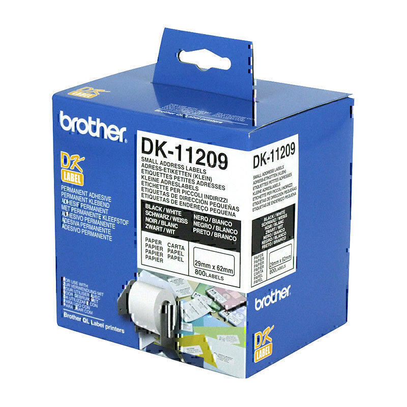 Brother DK11209 白底黑字标签 29mm x 62mm - 每卷 800 个标签
