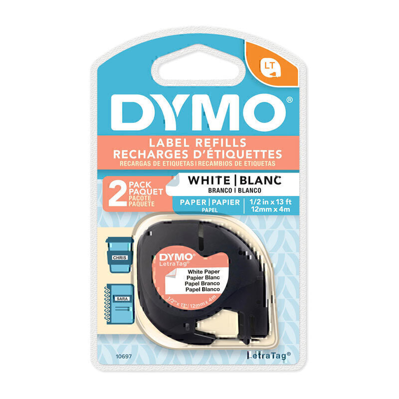 ورق Dymo LT مقاس 12 مم × 4 م أبيض، عبوتان