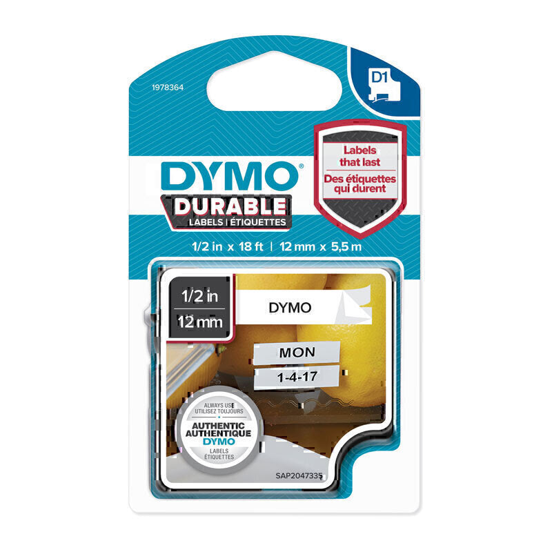 D1 Dur Blk على أبيض 12 مم × 5.5 متر