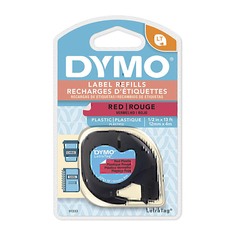 بلاستيك Dymo LT مقاس 12 مم × 4 م أحمر