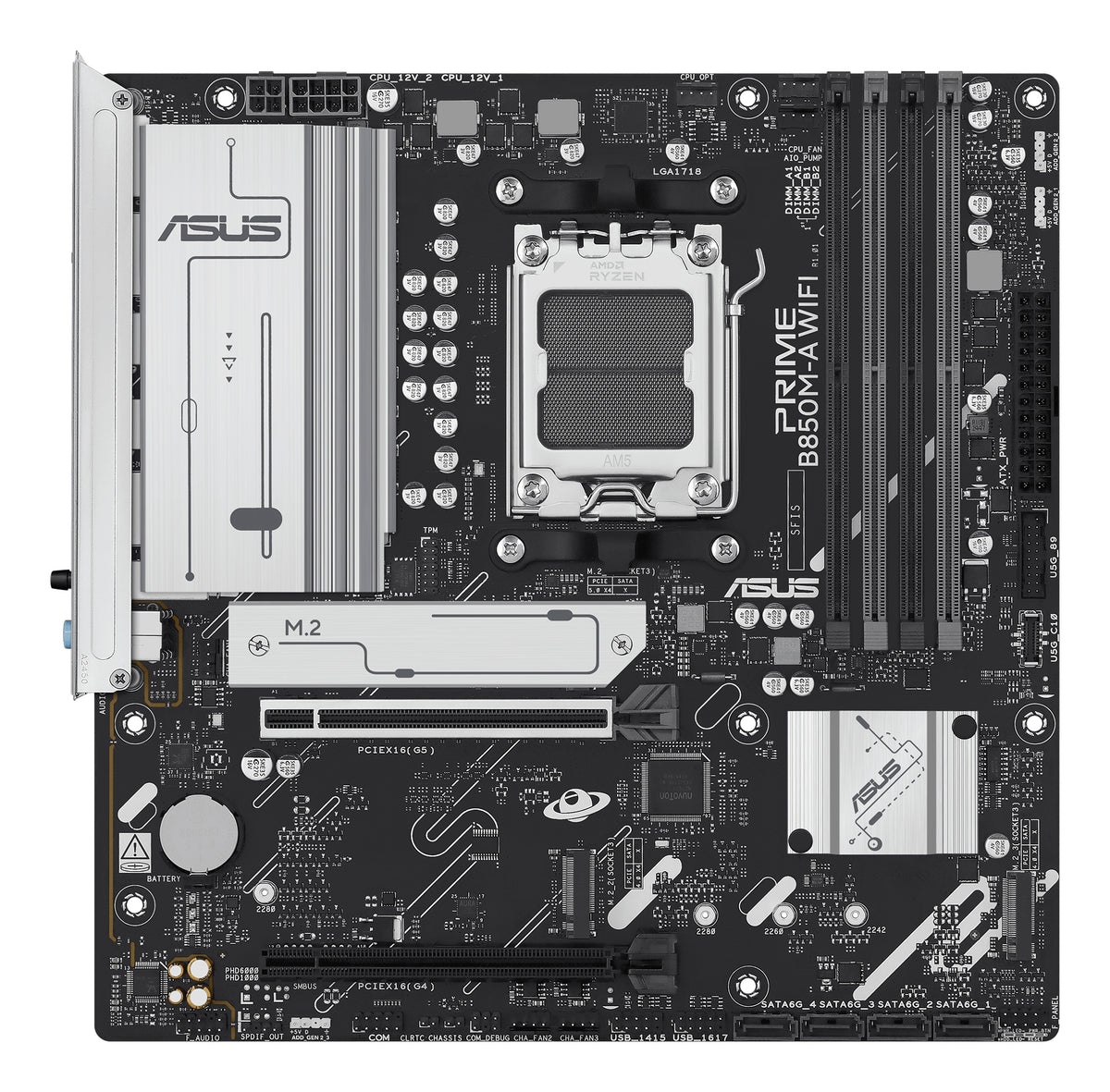 ASUS AMD PRIME B850M-A WIFI-CSM (AM5) mATX Motherboard, DDR5 256GB, 1x PCIe 5.0