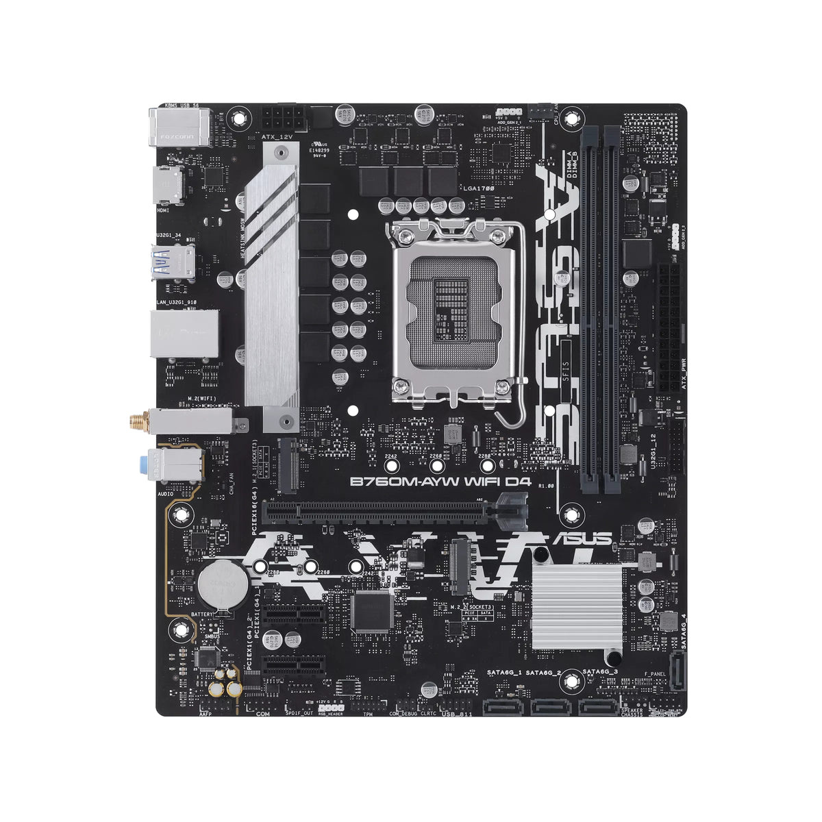 ASUS B760M-AYW WIFI D4 Intel LGA 1700 mATX Motherboard 64GB, DDR4, 1 x PCIe 4.0