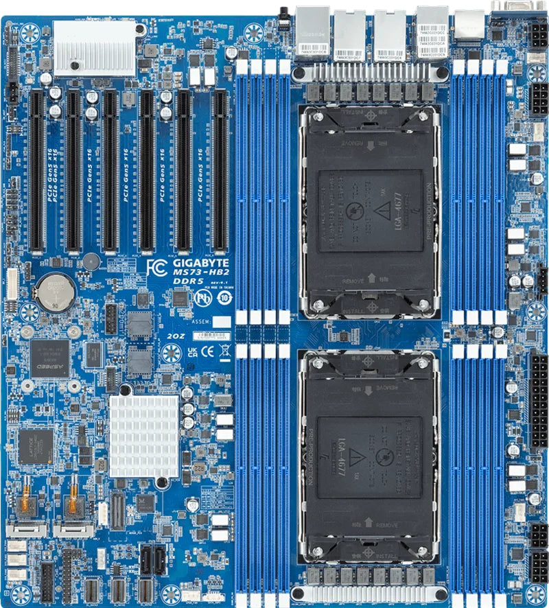 Gigabyte MS73-HB2, 5th/4th Gen Intel® Xeon®, 2 x SATA 6Gb/s, 2 x M.2, 6 x PCIe