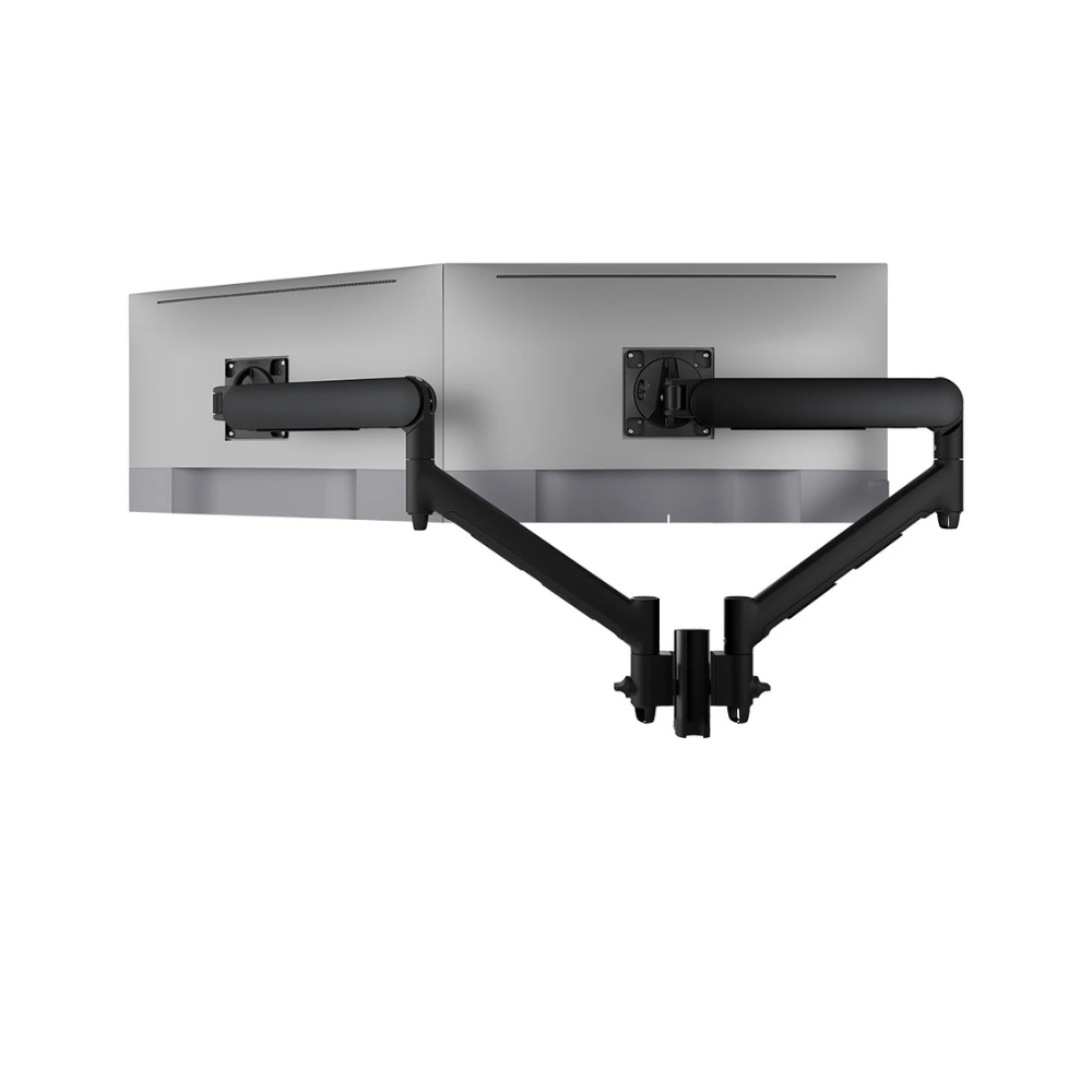 Atdec Dual Dynamic Monitor Arm Mount on Short Post - F-Clamp - Black