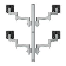 Atdec Quad Monitor Mount on Tall Post - Grommet Clamp - Silver