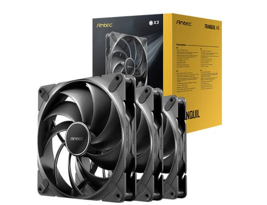 Antec Tranquil140, PWM, 2000RPM, 59.23CFM, 2.46mmH₂O, 4 Pin PWM Connector, 140mm x 25mm Performance  case Fan, Tranquil Series 3 Pack(LS)