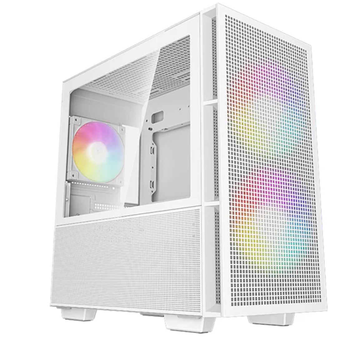 DeepCool CH360 Digital White Micro ATX Case, Digital Status Display, Tempered Glass Window,1x USB 3.0, 1x USB-C, HD Aud