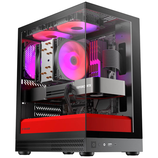 OKINOS AQUA UNO SCARLET, Mini Tower, Micro-ATX/ITX, 270° Tempered Glass, USB-C