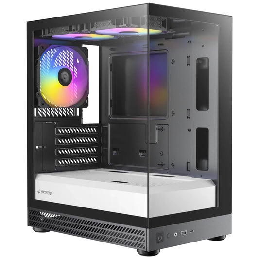 OKINOS AQUA UNO ZEBRA, Mini Tower, Micro-ATX/ITX, tempered glass, 3×120mm ARGB
