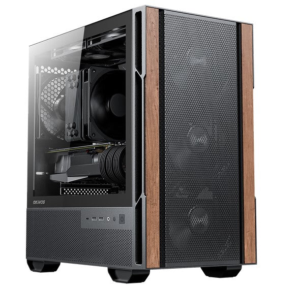 OKINOS Cypress 3 Genuine Walnut Wood MicroATX  with 4×120mm, USB-C, 3 Pin Non-PWM Case Fans Pre-Installed,Temper Glass Side Panel, Case
