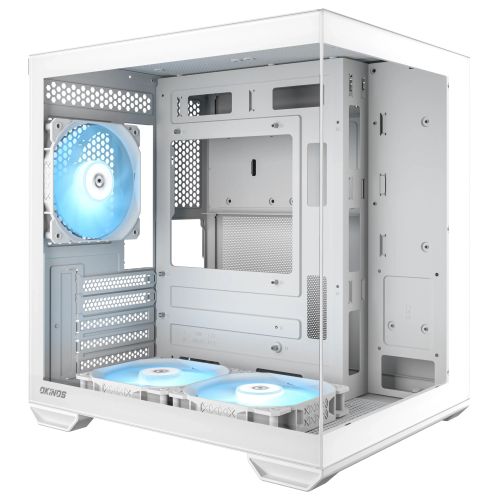 OKINOS Mirage 4 ES White Mini Tower Case, mATX/ITX, Tempered Glass, 3 x 120mm