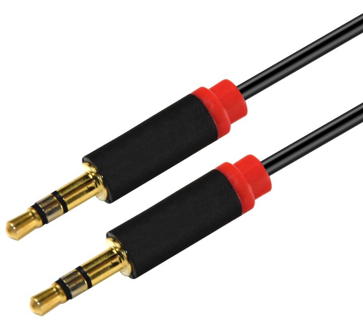 Astrotek 2m Stereo 3.5mm Flat Cable Male to Male Black with Red Mold - Audio
