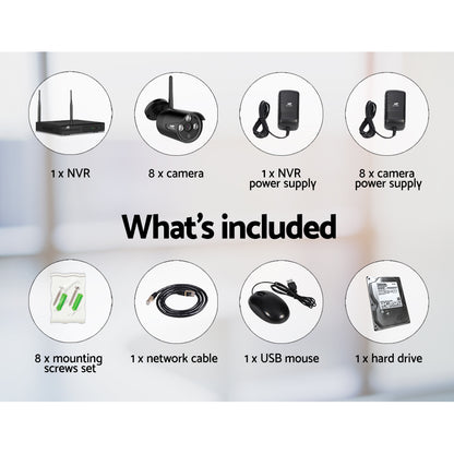 UL-tech Wireless CCTV Security System 8CH NVR 3MP 8 Bullet Cameras 2TB