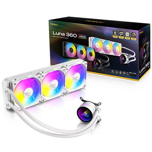 Antec Luna 360 ARGB White, 360mm AIO, 3x120mm ARGB PWM Fans, 800-1800RPM