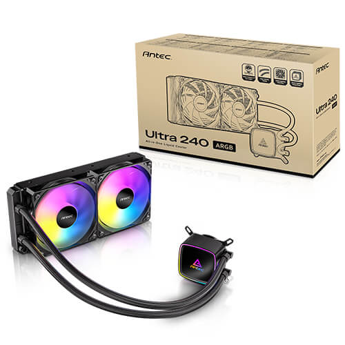 Antec Ultra 240 ARGB, 240mm AIO, ARGB PWM fans, 1800RPM, 67.62 CFM, 2.09mmH₂O