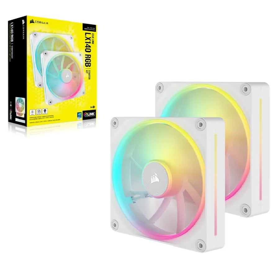 Corsair iCUE LINK LX140 RGB 140mm PWM Dual Fans Starter Kit - White, STATIC PRESSURE Flow Tupe, 2000 RPM, 84.7 CFM, 36 dBA