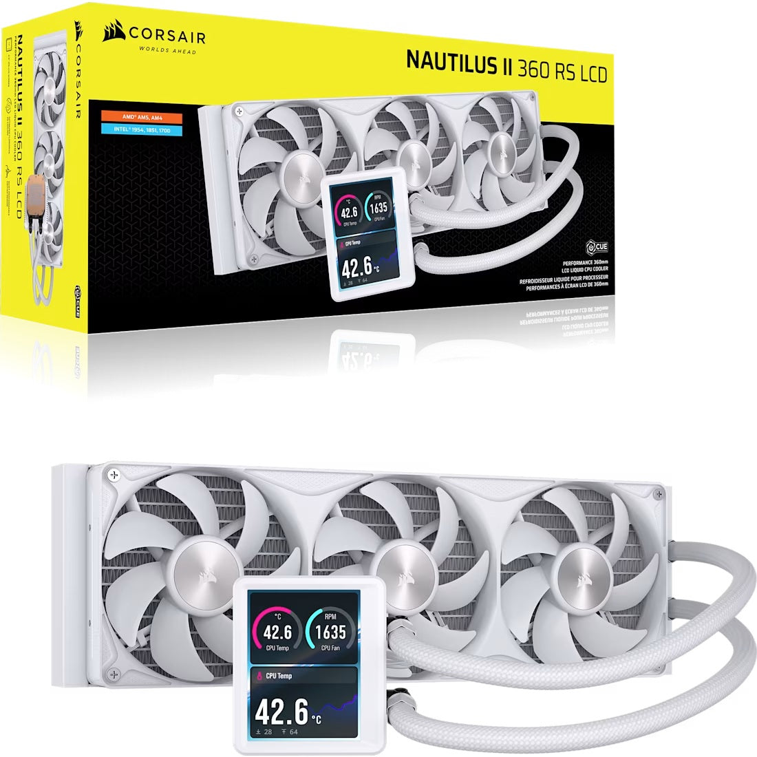 Corsair NAUTILUS II 360 RS LCD Liquid CPU Cooler - White, 360mm Rad, 3.5' LCD
