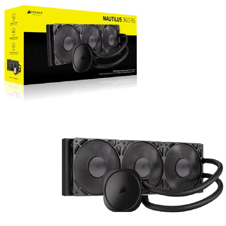 Corsair NAUTILUS 360 RS Liquid CPU Cooler, Aluminum Rad, Copper Cold Plate, PWM Fan Control, 1700 RPM, 360mm rad, 450mm Tubing, 3x Fans