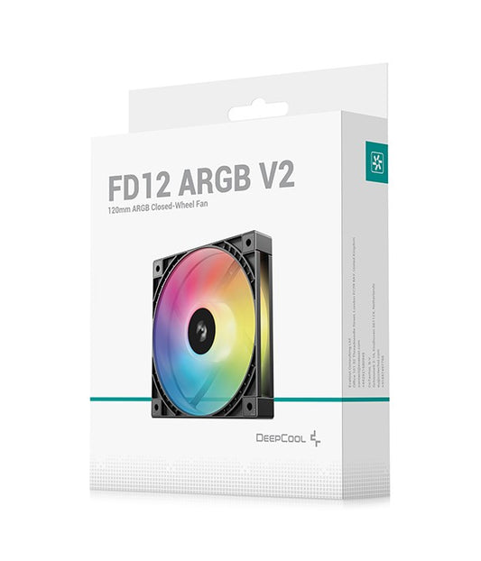DeepCool FD12 ARGB V2 120mm Integral Blade Silent Ring Case Fans, 4-Pin PWM