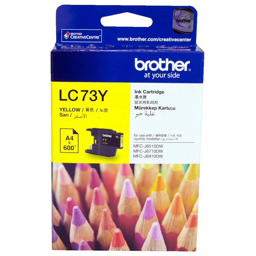 Brother LC-73Y Yellow High Yield Ink - DCP-J525W/J725DW/J925DW, MFC-J6510DW/J6710DW/J6910DW/J5910DW/J430W/J432W/J625DW/J825DW - up to 600 p