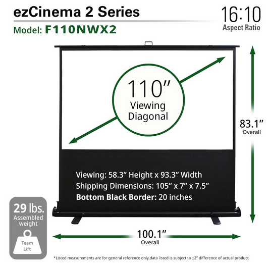 110 PORTABLE 1610 PULL-UP PROJECTOR SCREEN FLOOR PULL UP SCISSOR BACK EZCINEMA
