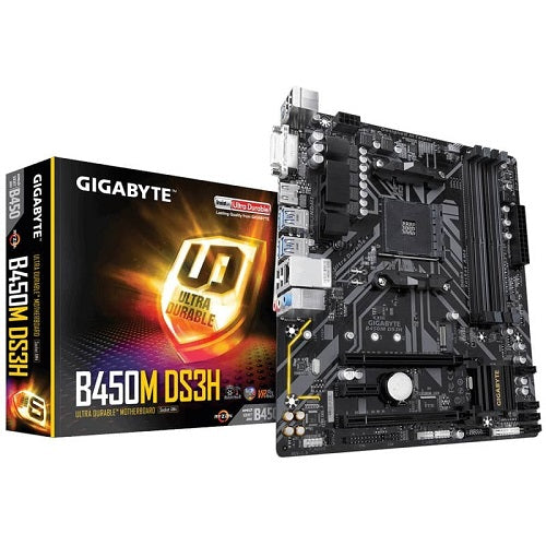 Gigabyte GA-B450M-DS3H-WIFI, Micro ATX, AMD AM4, 4xDDR4, 1xM.2 4xSATA 6Gb/s, RAID, 3xPCIe, 1xHDMI, GbE LAN, Wireless AC Bluetooth, 4xUSB2.0, 4xUSB3.0, RGB Fusion, 3 Year Warranty