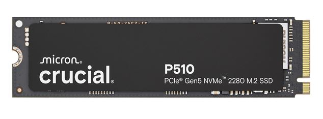 Crucial P510 1TB Gen5 2280 NVMe M.2 SSD 1100/9500 MB/s R/W 600TBW 1.5M IOPS 1.5M hrs MTTF Full-Drive Encryption 5yrs