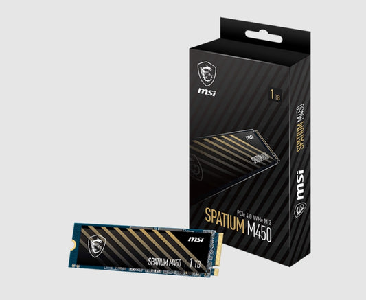 MSI SPATIUM M450 PCIe 4.0 NVMe M.2 1TB SSD, PCIe Gen4, SEQUENTIAL READ up to 3400 MB/S, SEQUENTIAL WRITE 2400 MB/S, 5 Year Warranty