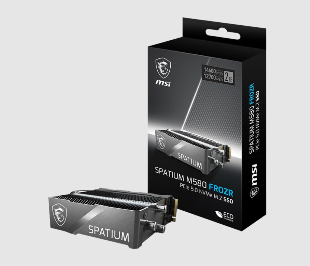 MSI SPATIUM M580 PCIe 5.0 NVMe M.2 FROZR 2TB, PCIe Gen5x4, SEQUENTIAL READ up to 14,600 MB/S, SEQUENTIAL WRITE 12,700 MB/S, 5Y warranty