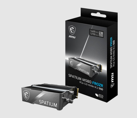 MSI SPATIUM M580 PCIe 5.0 NVMe M.2 FROZR 2TB, PCIe Gen5x4, SEQUENTIAL READ up to 14,600 MB/S, SEQUENTIAL WRITE 12,700 MB/S, 5Y warranty