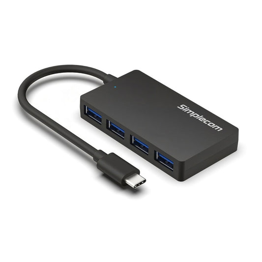 Simplecom CH350 SuperSpeed USB-C to 4xtUSB-A Hub USB 3.2 Gen1, 5Gbps, plug & play, bus-powered, ABS, 76×41×11mm, 35g, 15cm cable, Win/macOS compatibe