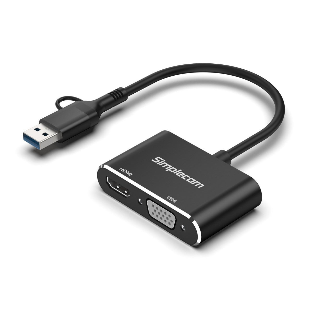 Simplecom DA326C USB 3.0 and USB-C to HDMI + VGA Video Card Adapter Full HD