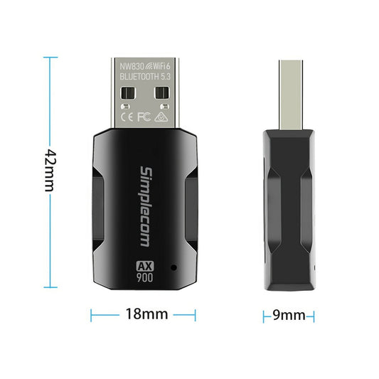 Simplecom NW830 Wi-Fi 6 and Bluetooth 5.3 Combo USB Adapter Dual Band AX900