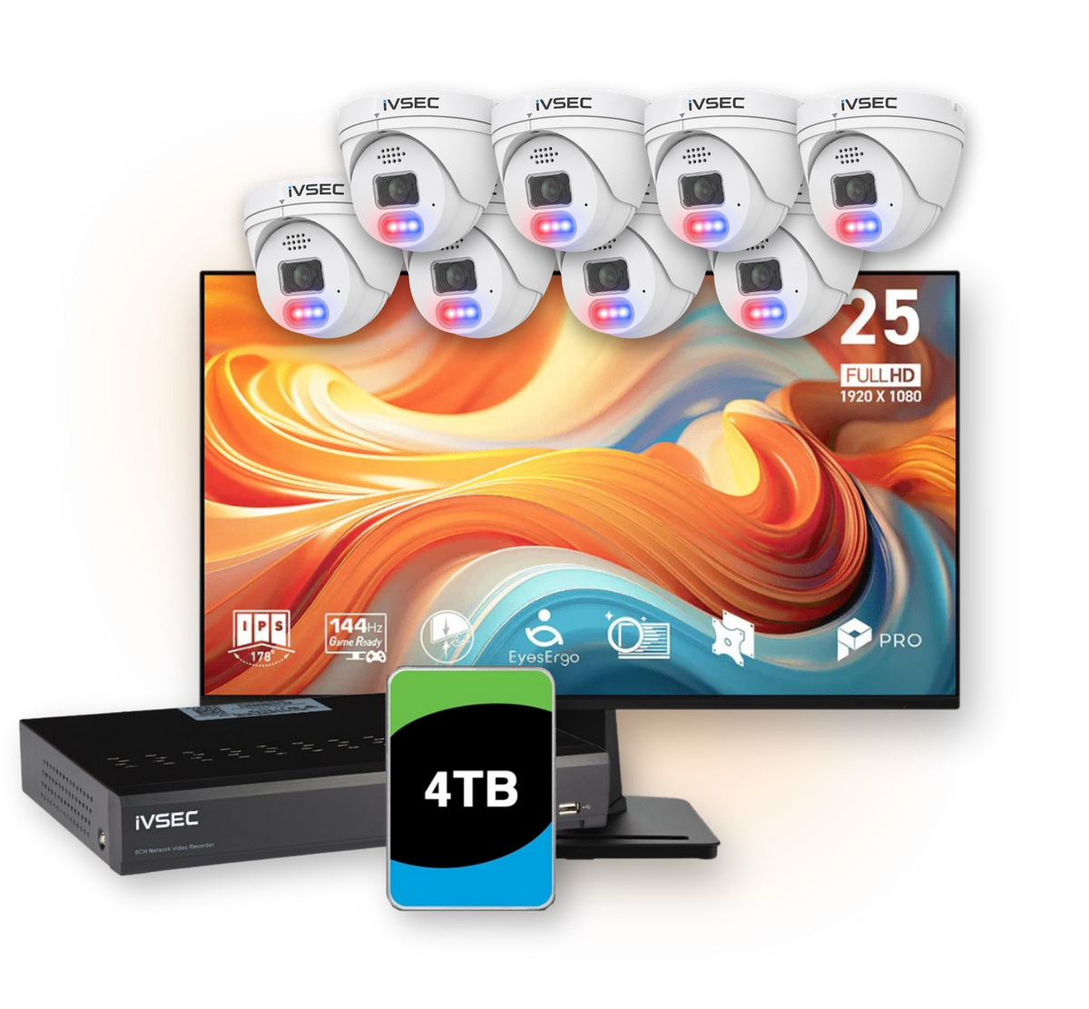 Ivsec Kit 4 X NC110ADX 5MP IP 4 X NC323ADX 8MP IP 1 X NR308XD-4TB 1 X IVMN102YA