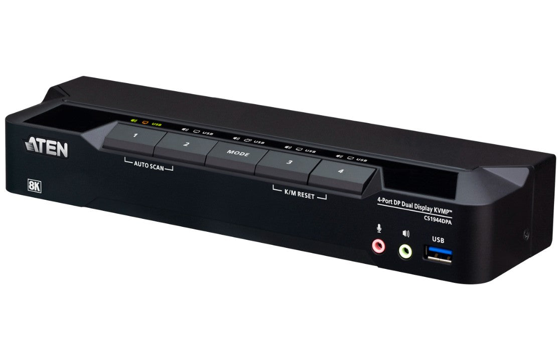 Aten Desktop 4-Port USB 3.0 8K DisplayPort Dual-Display KVMP™ Switch, Up to