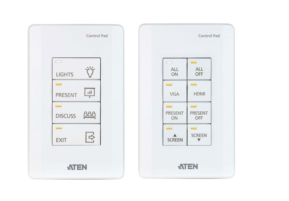 Aten 8 Button Control Pad with 1 Gang US wall plate, 2 RS232, 2 relay, 1 Digital I/O and Ethernet connection support, 14 button layouts available
