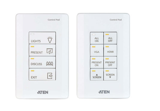 Aten 8 Button Control Pad with 1 Gang US wall plate, 2 RS232, 2 relay, 1 Digital I/O and Ethernet connection support, 14 button layouts available