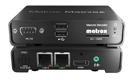 Matrox Maevex 5100 AV-over-IP Decoder, Standalone Appliance, Rack-mountable: 1U, 1/3 Rack, HDMI, 2x RJ45, 2 YR WTY