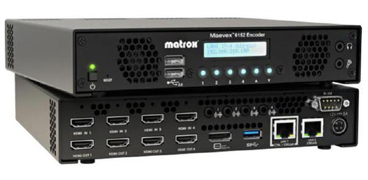 Matrox Maevex 6122 Dual 4K HDMI Encoder, 2x 3840x2160@60Hz / 2x 4096x2160@60Hz, 1x DisplayPort 1.1, 2x HDMI, 2x RJ45, 2x USB 2.0, 2 YR WTY