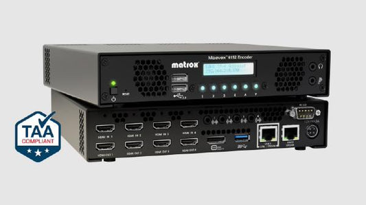 Matrox Maevex 6152 Quad 4K HDMI Encoder, 4x 3840x2160@60Hz / 4x 4096x2160@60Hz, 1x DisplayPort 1.1, 4x HDMI, 2x RJ45, 2x USB 2.0, 2 YR WTY