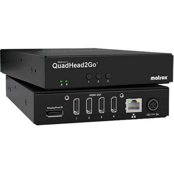 Matrox QuadHead2Go Q185 DisplayPort Multi-Monitor Controller Appliance, 1x DisplayPort 1.2, 4x HDMI, 1x RJ45, 3 YR WTY