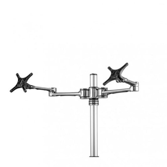 Atdec Dual Monitor Swing Arms Mount on Post. Up to 32&quot;, Max load: 8kg (flat), 5.5kg (curved), Bolt-Through and F-Clamp, VESA up to 100x100. Silver